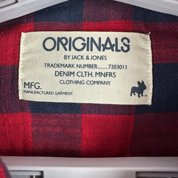 ORIGINALS BY JACK & JONES MEN'S FLANEL LONG SLEEVE PLAID SHIRT RED & BLACK "S" - Picture 3 of 14
